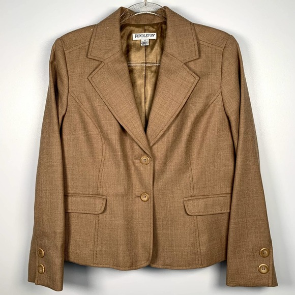 Pendleton Women's Virgin 100% Wool Collar Camel/Tan Color ‎ Blazer 12 - Picture 1 of 8